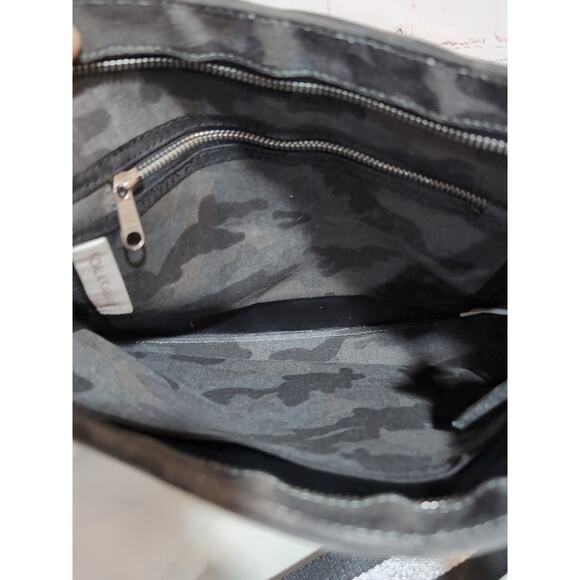 Koala Kanvas Mini City Bag Black Gray Camo Print Silver Metallic Stripe Strap - Picture 14 of 16